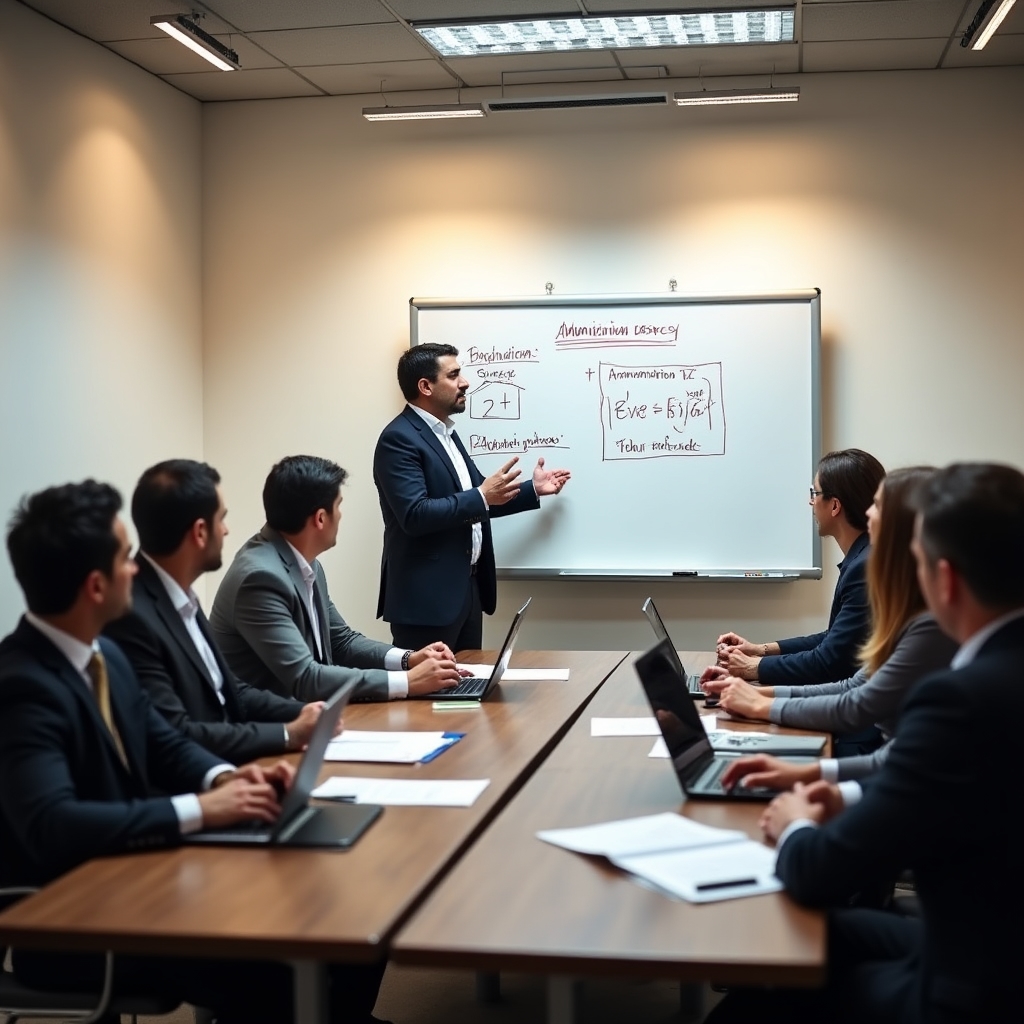 Business finance analysis session showing bank loan documents and amortization schedules on a table