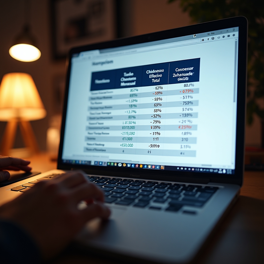 Close-up of financing comparison spreadsheet on laptop screen showing leasing and loan cost breakdown